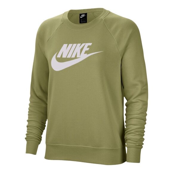 Nike Women's Sportswear Essential Logo Fleece Sweatshirt - Size Small Olive/whit - Picture 1 of 3